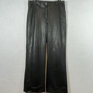 Tahari Black Faux Leather Stretch Pants Trousers Size 8 with hemmed legs